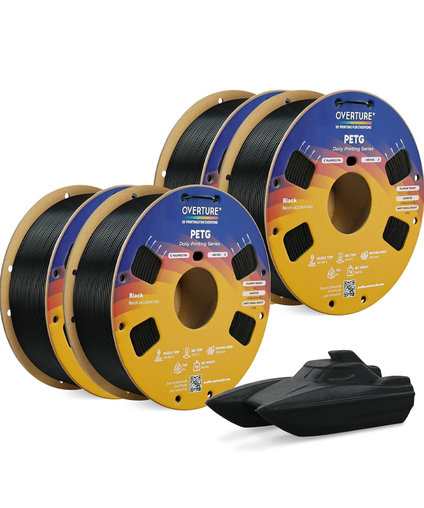 OVERTURE PETG 3D Printer Filament 1.75mm, Neatly Wound Durable PETG 1kg Spool (2.2lbs), Strong Toughness Filament, Dimensional Accuracy +/- 0.02mm, Fit Most FDM Printers (Black (1-Pack))