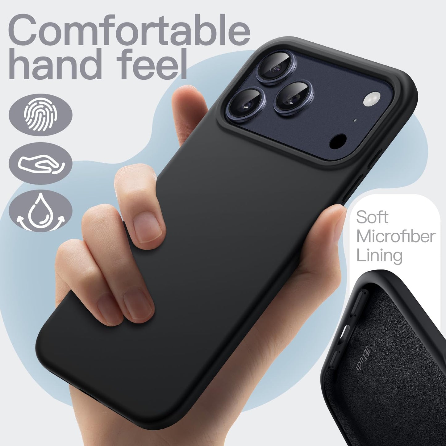 JETech Liquid Silicone Case for iPhone 17 Pro Max 6.9-Inch, Silky Soft Touch Full-Body Protection, Anti-Scratch Shockproof Phone Cover with Microfiber Lining (Dark Blue)