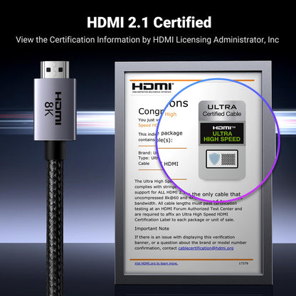 UGREEN 8K HDMI 2.1 Cable 48Gbps 6.6FT, Certified Ultra High Speed HDMI Cord Aluminum, 4K@240Hz 120Hz 10K 8K@60Hz, HDCP 2.2&2.3, eARC HDR 10 Dolby Compatible with PS5/Blu-ray/Roku TV/Switch 2/Mac mini