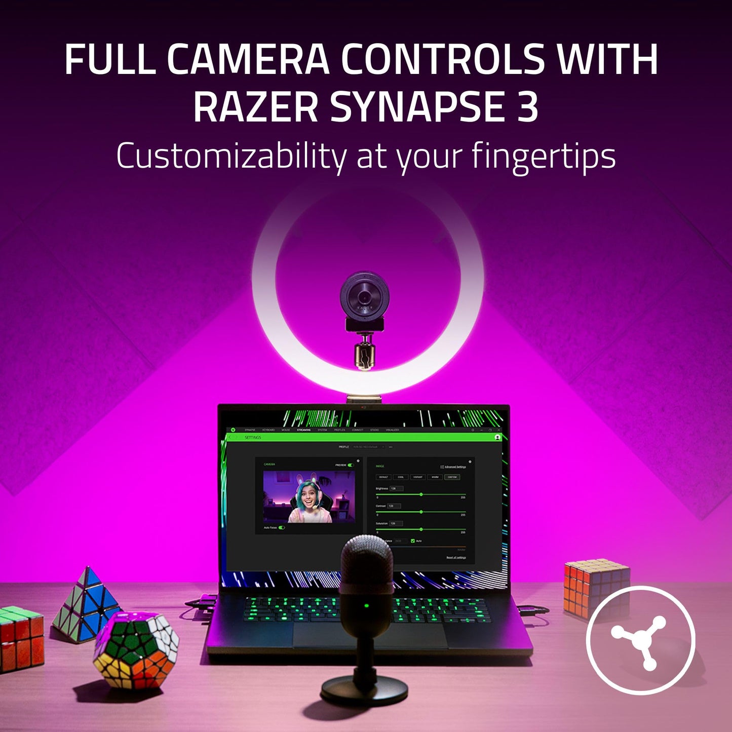 Razer Kiyo Streaming Webcam: 1080p 30 FPS / 720p 60 FPS - Ring Light w/Adjustable Brightness - Built-in Microphone - Advanced Autofocus