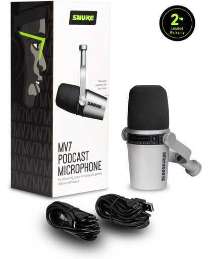 Shure MV7 USB Podcast Microphone for Podcasting, Recording, Live Streaming & Gaming, Built-in Headphone Output, All Metal USB/XLR Dynamic Mic, Voice-Isolating Technology, TeamSpeak Certified - Black