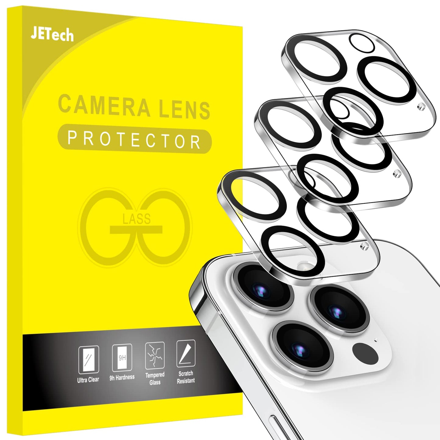 JETech Camera Lens Protector for iPhone 14 6.1-Inch and iPhone 14 Plus 6.7-Inch, 9H Tempered Glass, Anti-Scratch, Case Friendly, Does Not Affect Night Shots, HD Clear, 3-Pack