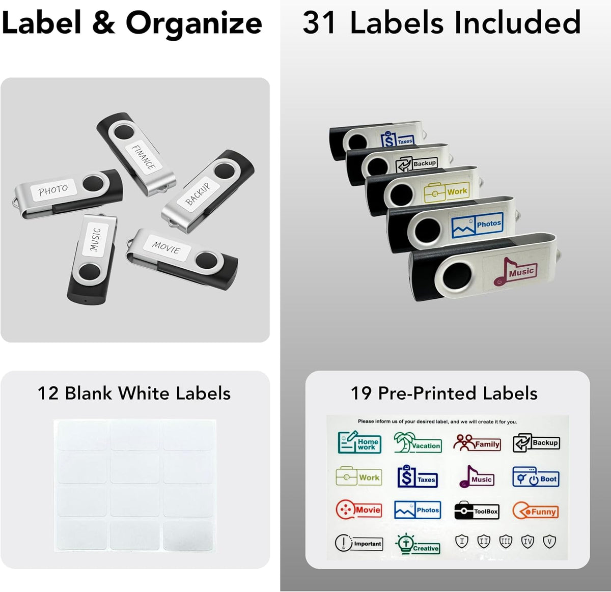 Enfain 16GB USB 2.0 Flash Drive 10 Pack | Swivel Thumb Drives with 31 Labels | Gift-Ready Packaging for Corporate Events, Office & Team Distributions (Black)