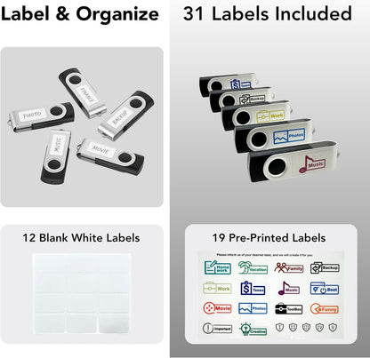 Enfain 16GB USB 2.0 Flash Drive 10 Pack | Swivel Thumb Drives with 31 Labels | Gift-Ready Packaging for Corporate Events, Office & Team Distributions (Black)