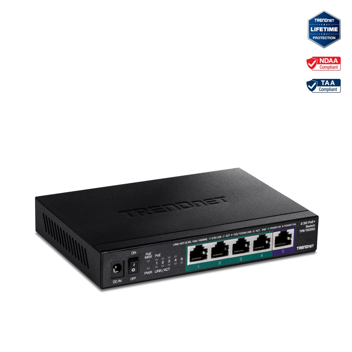 TRENDnet 5 Port Mini Gigabit Switch, TEG-S50g, GREENnet Technology, NDAA + TAA Compliant, Desktop Metal Ethernet Network Switch, 5 x Gigabit Ports, Fanless, Lifetime Protection, Black