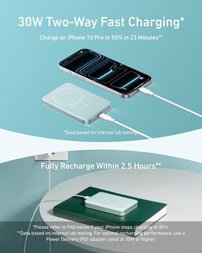 Anker MagGo Power Bank, Ultra-Slim 10,000mAh Magnetic Battery Pack, Qi2 Certified 15W Ultra-Fast MagSafe Compatible Portable Charger, Ergonomic Design, for iPhone17/16/15/14 Series, and More
