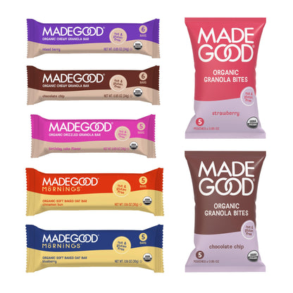 MadeGood Granola Variety Pack, Crunchy Squares, Bites, Bars, and Morning Bars for Breakfast and Healthy Snacking, Organic and Gluten Free, 36 Pack