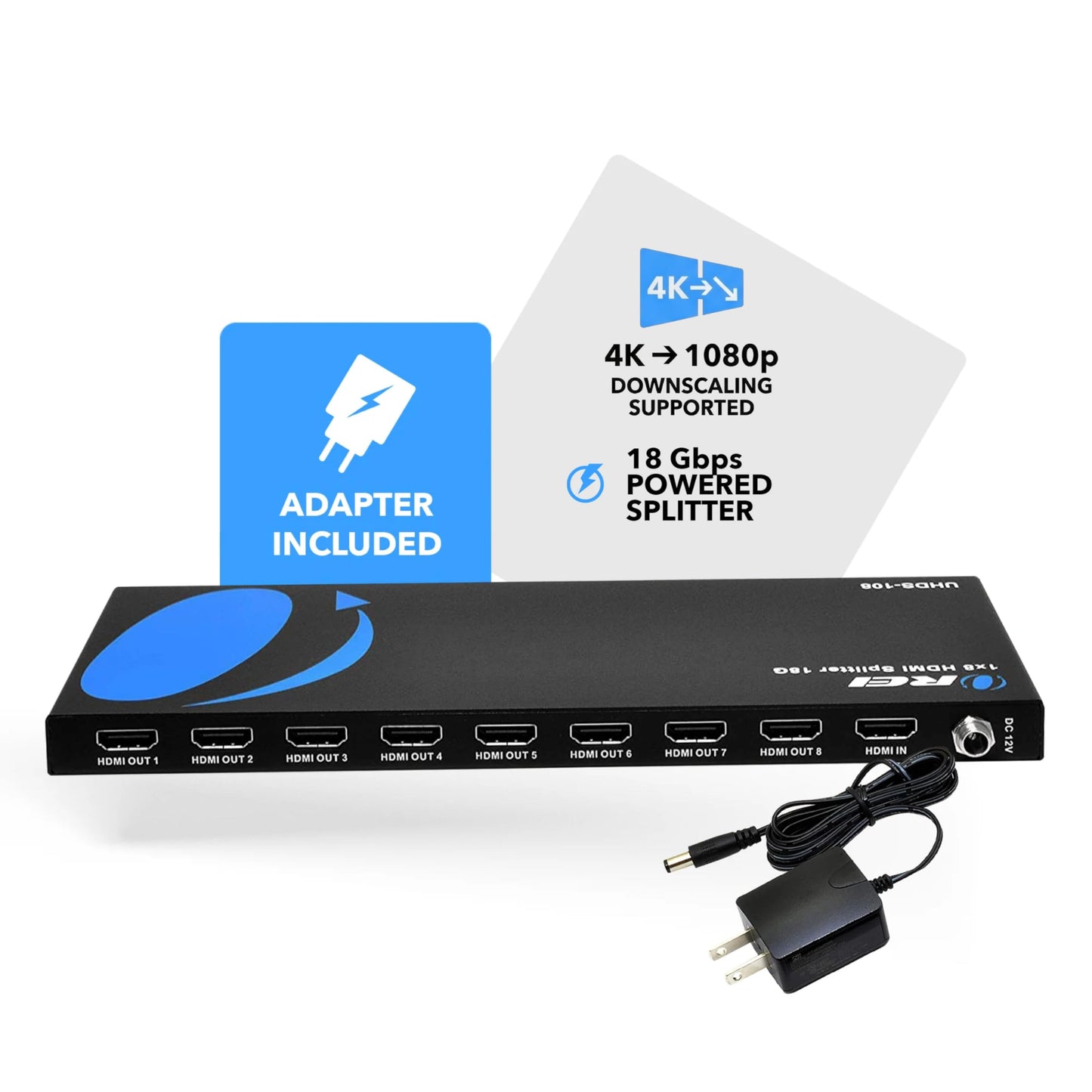 OREI UltraHD 4K @ 60 Hz 1 x 2 HDMI Splitter 1 in 2 Out (2 Port) 4:4:4 8-bit - Does Not Bypass HDCP, 18 Gbps, 4K HDMI Splitter