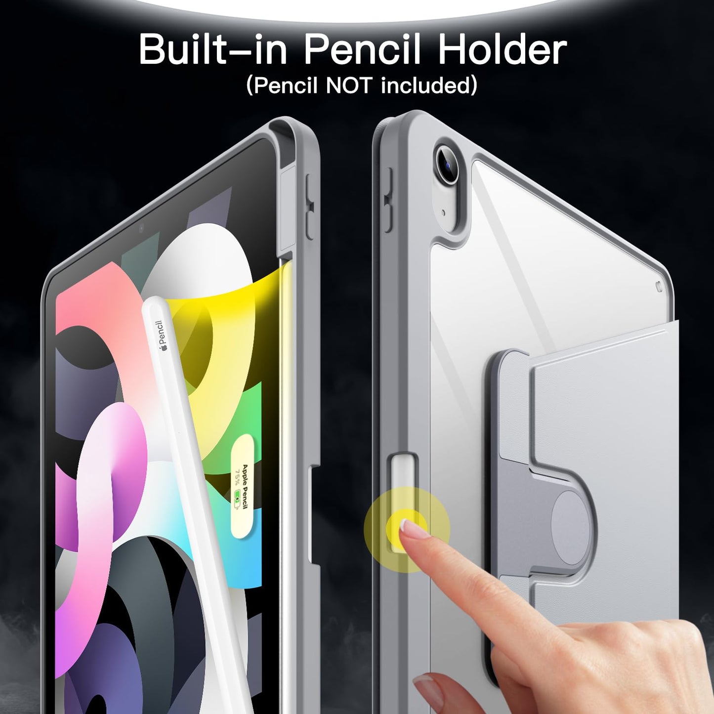 JETech Rotating Case ONLY for iPad Air 11-Inch M4/M3/M2 (2026/2025/2024), iPad Air 5/4 (2022/2020 5th/4th Generation 10.9-Inch), 360 Degree Rotation Protective Stand Cover Clear Back (Purple)