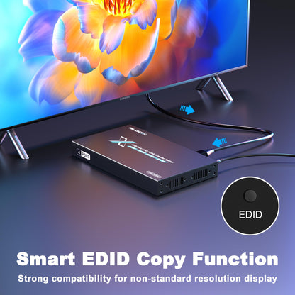 ALGOX 328ft/100m 4K@30Hz HDMI Extender Splitter 1 in 2 Out Over CAT6/6e/7(T-568B) Supports Loop Out, EDID Copy, HDR10, Dolby Vision, 3D Video, Plug and Play, Easy to Install