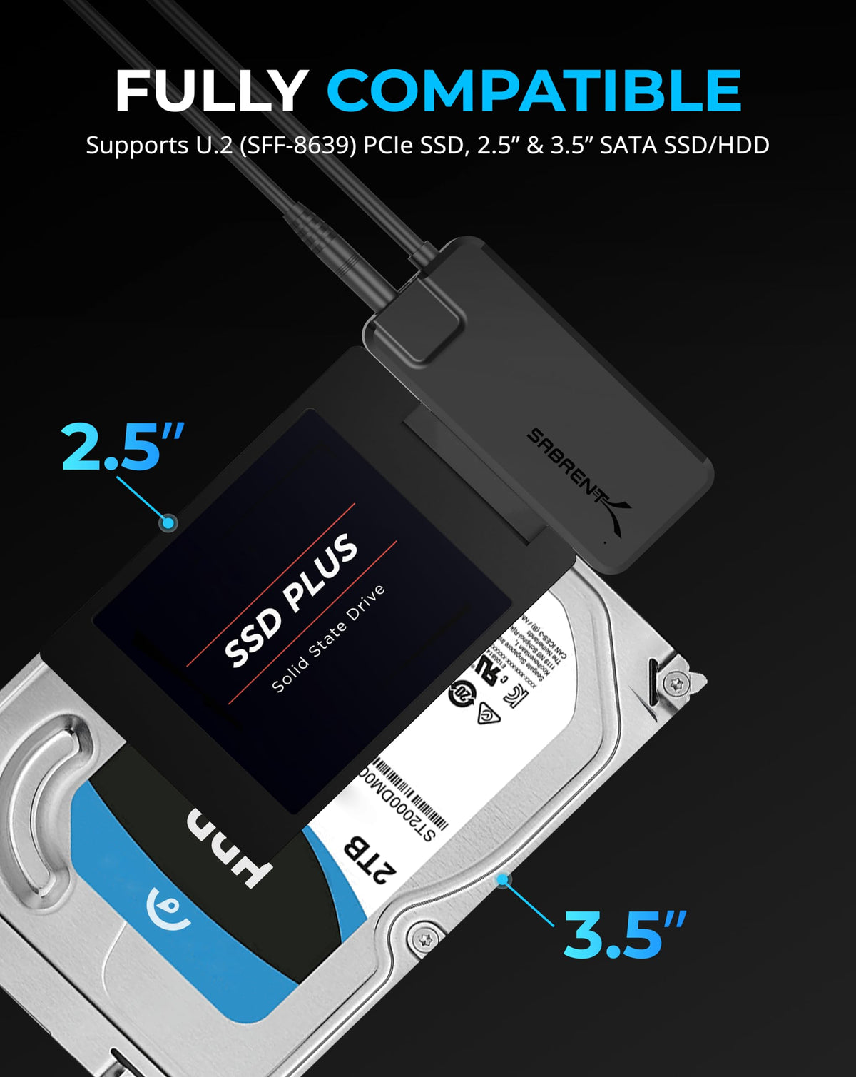 SABRENT USB 3.0 to 2.5in SATA Adapter Cable for SSD & HDD, UASP (EC-SSHD)