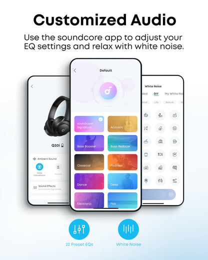 Soundcore by Anker Q20i Hybrid Active Noise Cancelling Headphones, Wireless Over-Ear Bluetooth, 40H Long ANC Playtime, Hi-Res Audio, Big Bass, Customize via an App, Transparency Mode (Black)