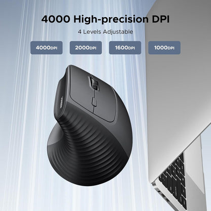 UGREEN Vertical Mouse, Wireless Bluetooth Ergonomic Mouse, Dual-Mode (BT 5.4 & USB 2.4G), Quiet Clicks, 4 Adjustable DPI (1000/1600/2000/4000), Compatible with Windows/Mac/Linux/Android/ChromeOS