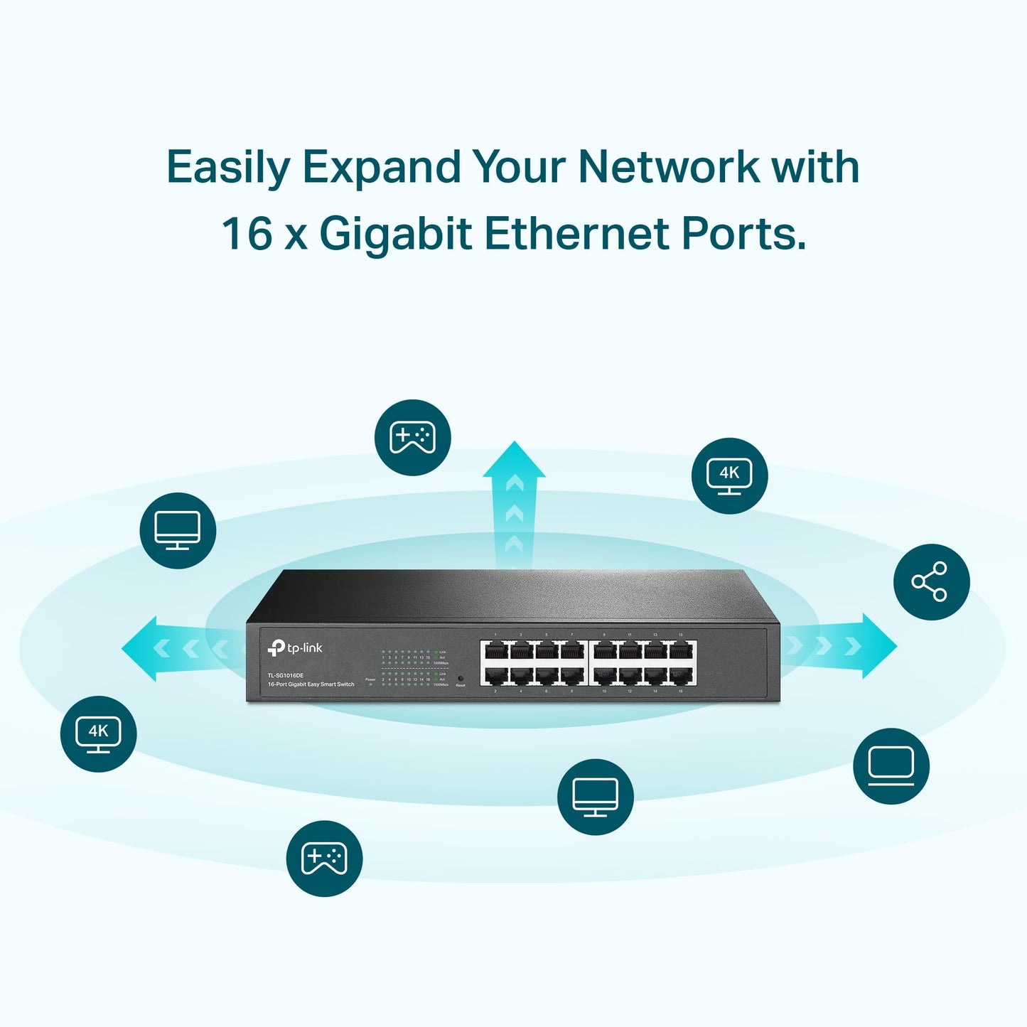 TP-Link 16 Port Gigabit Switch Easy Smart Managed Plug & Play Desktop/Rackmount Sturdy Metal w/ Shielded Ports Support QoS, Vlan, IGMP & Link Aggregation (TL-SG1016DE),Black