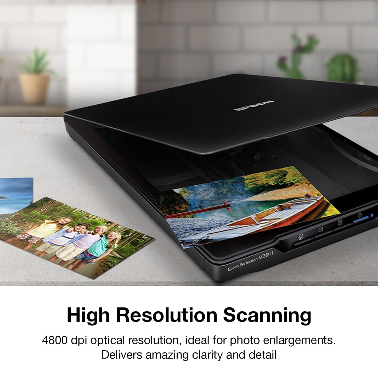 Epson Perfection V39 Color Photo & Document Scanner with Scan-To-Cloud & 4800 Optical Resolution, Black