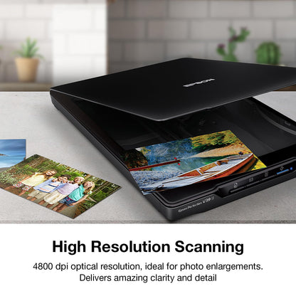 Epson Perfection V39 Color Photo & Document Scanner with Scan-To-Cloud & 4800 Optical Resolution, Black