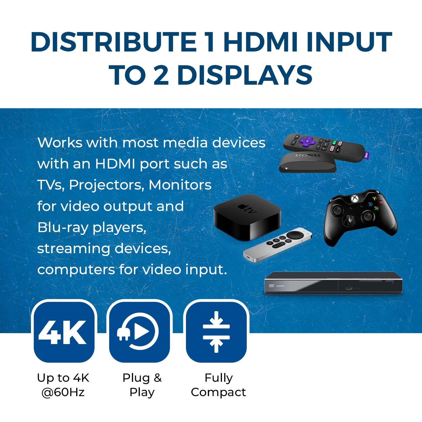 OREI UltraHD 4K @ 60 Hz 1 x 2 HDMI Splitter 1 in 2 Out (2 Port) 4:4:4 8-bit - Does Not Bypass HDCP, 18 Gbps, 4K HDMI Splitter