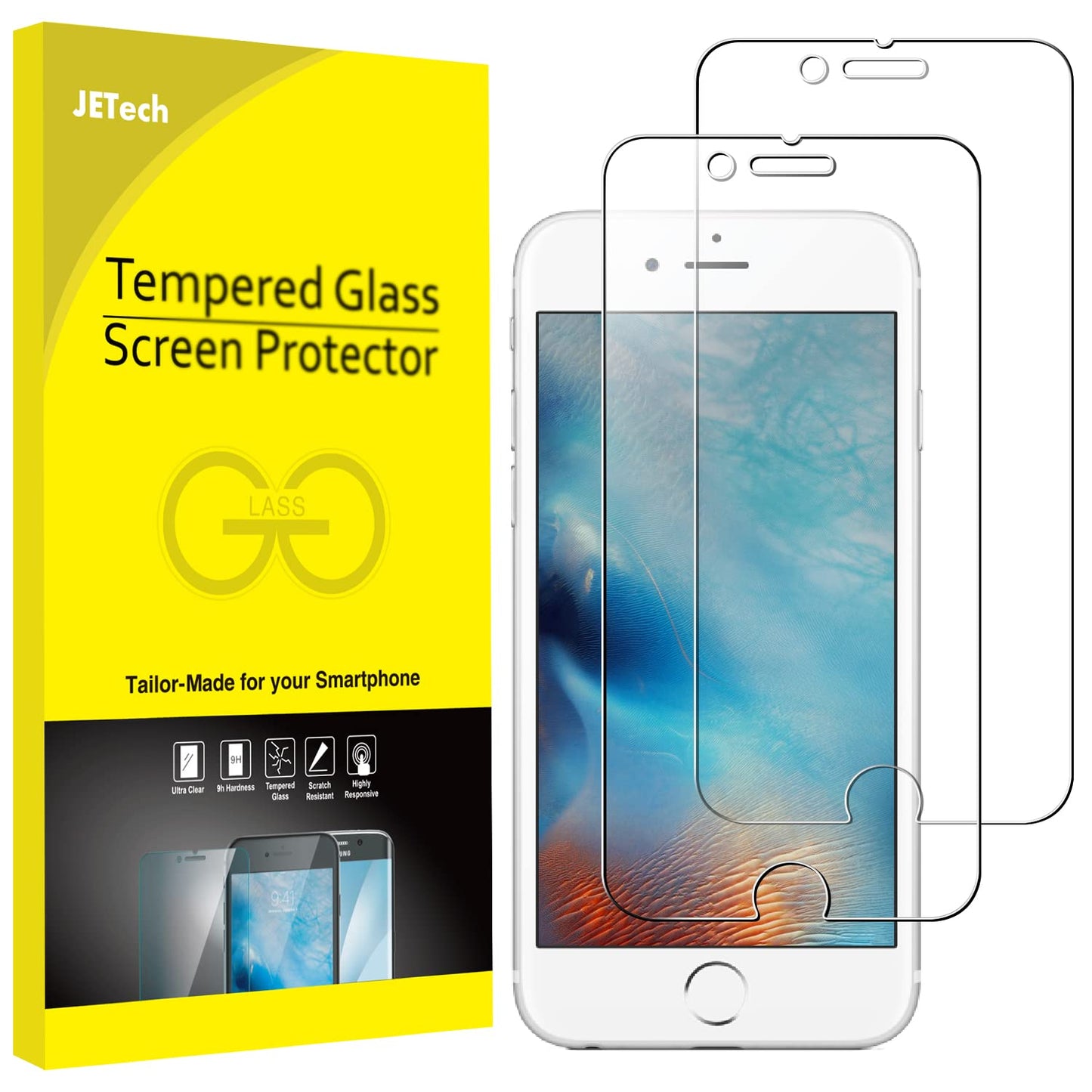JETech Screen Protector for iPhone 8 Plus and iPhone 7 Plus 5.5-Inch, Tempered Glass Film, 2-Pack