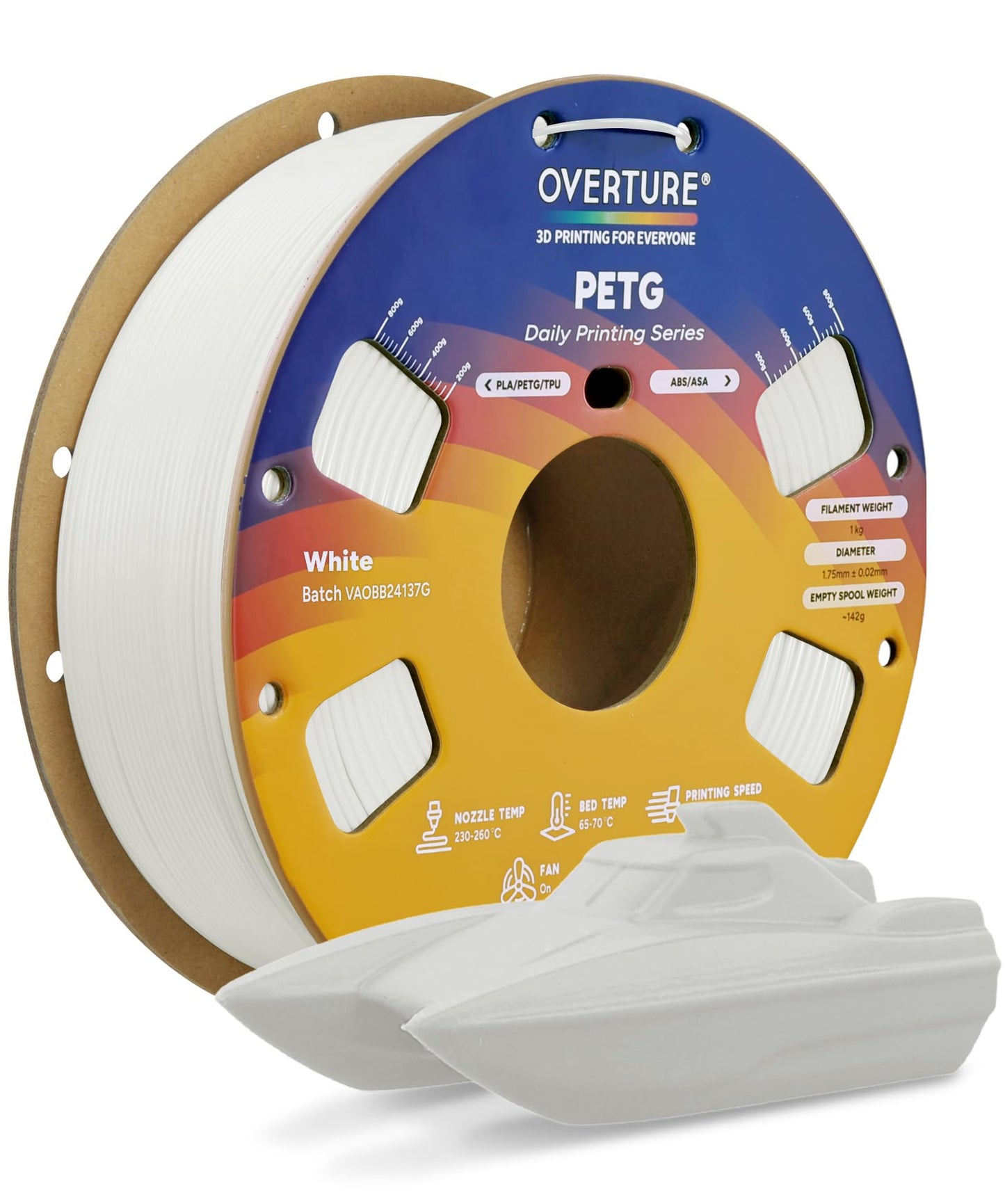 OVERTURE PETG 3D Printer Filament 1.75mm, Neatly Wound Durable PETG 1kg Spool (2.2lbs), Strong Toughness Filament, Dimensional Accuracy +/- 0.02mm, Fit Most FDM Printers (Black (1-Pack))