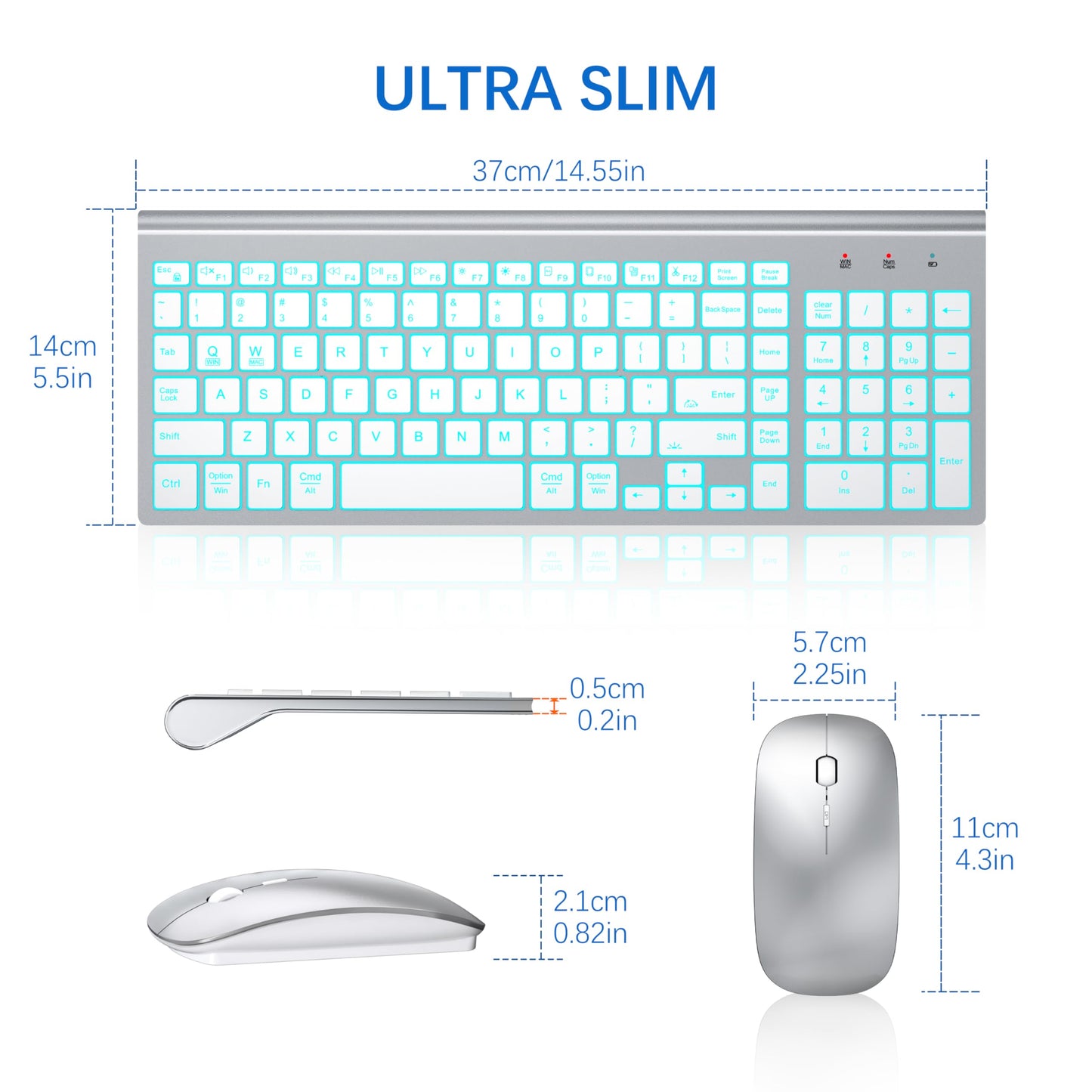 TopMate Wireless Keyboard and Mouse Ultra Slim Combo, 2.4G Silent Compact USB 2400DPI Mouse and Scissor Switch Keyboard Set with Cover, Batteries Included, for PC/Laptop/Windows/Mac - White