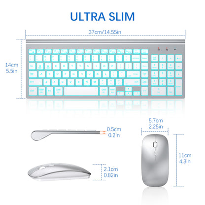 TopMate Wireless Keyboard and Mouse Ultra Slim Combo, 2.4G Silent Compact USB 2400DPI Mouse and Scissor Switch Keyboard Set with Cover, Batteries Included, for PC/Laptop/Windows/Mac - White