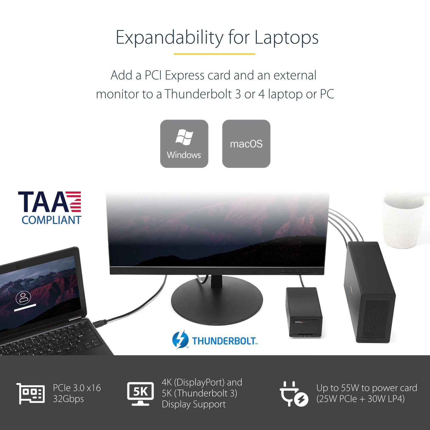 StarTech Thunderbolt 3 PCIe Expansion Chassis, External Enclosure With One PCI Express Slot for Laptops / Desktops, TAA
