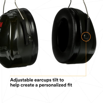 3M PELTOR Hearing Protection Optime 101 Earmuffs, Over the Head, H7A, 25 dB NRR, Adjustable Earcups, E-A-Rfit Compatible, Stainless Steel, Pack of 1, Black/Red