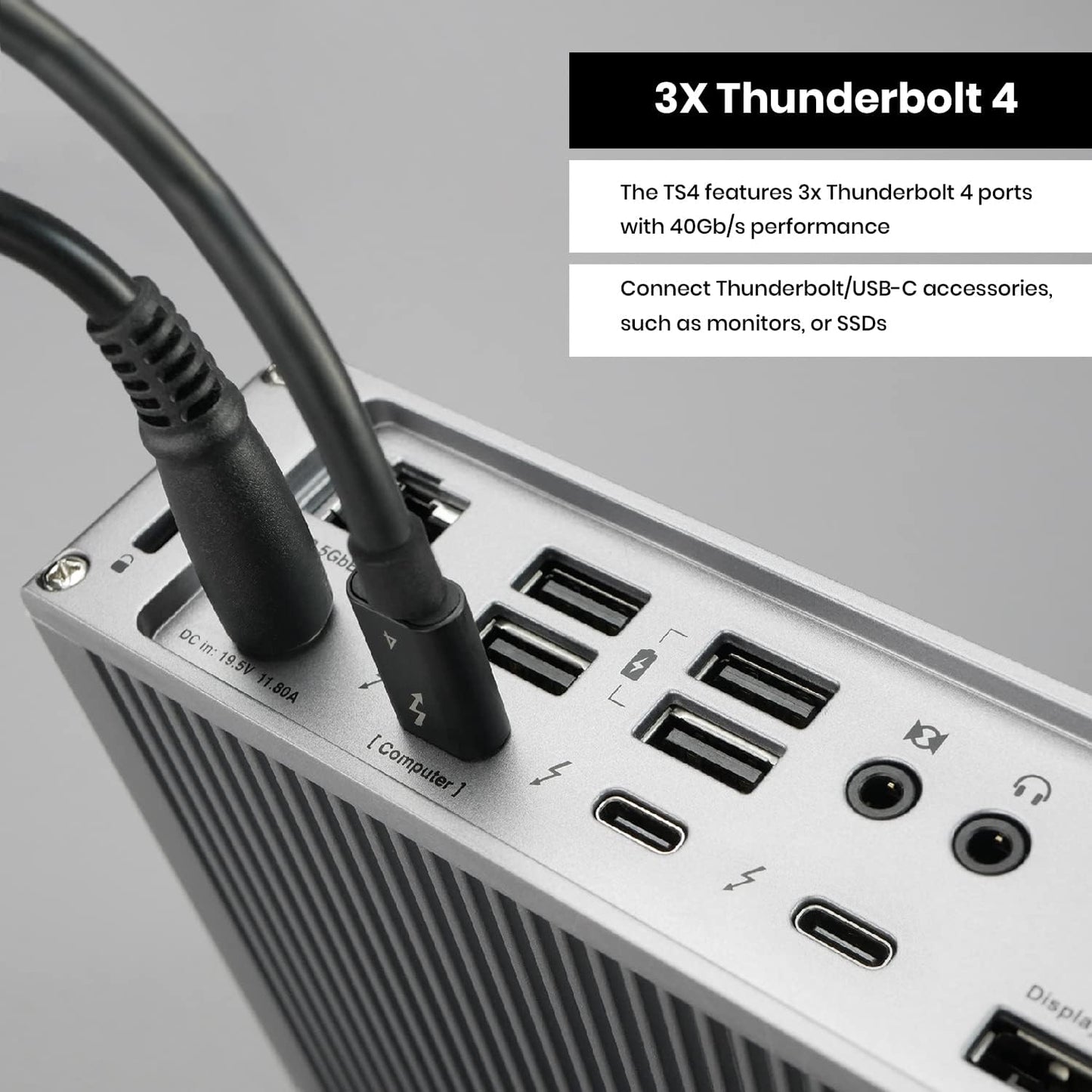 CalDigit TS4 18 Port Thunderbolt 4 Dock, 98W Charging, 3X TBT4 (40Gb/s), 3X USB-C + 5X USB-A (10Gb/s), 2.5GbE LAN, 8K@30Hz or 2X 6K@60Hz Displays, Mac/Windows/Chrome, Space Gray, 0.8m Certified Cable