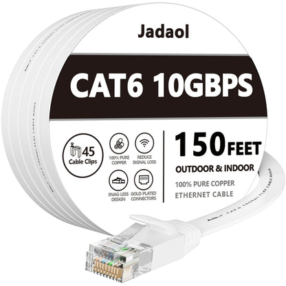 Jadaol Cat 6 Ethernet Cable 50 ft, 10Gbps Support Cat8 Cat7 Network, Flat RJ45 LAN Patch Cable, High-Speed Wired Internet Cable for Router, Modem, Switch, Gaming Consoles, PC, Streaming Devices, White
