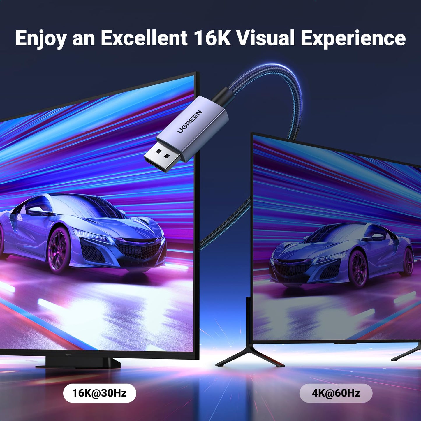 UGREEN 16K 6.6FT DisplayPort Cable 2.1 [VESA Certified] DP 2.1 40Gbps Support 8K@240Hz 1080P@540Hz HDR, HDCP, DSC 1.2a, Braided Display Port Cable Cord Compatible FreeSync G-Sync Video Card Monitor