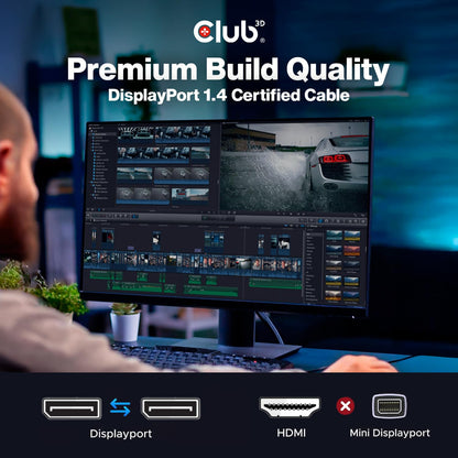 Club3D CAC-2068 VESA Certified DisplayPort to DisplayPort 1.4/Hbr3 M/M Cable DP 1.4 8K 60Hz 2m - 6,56ft