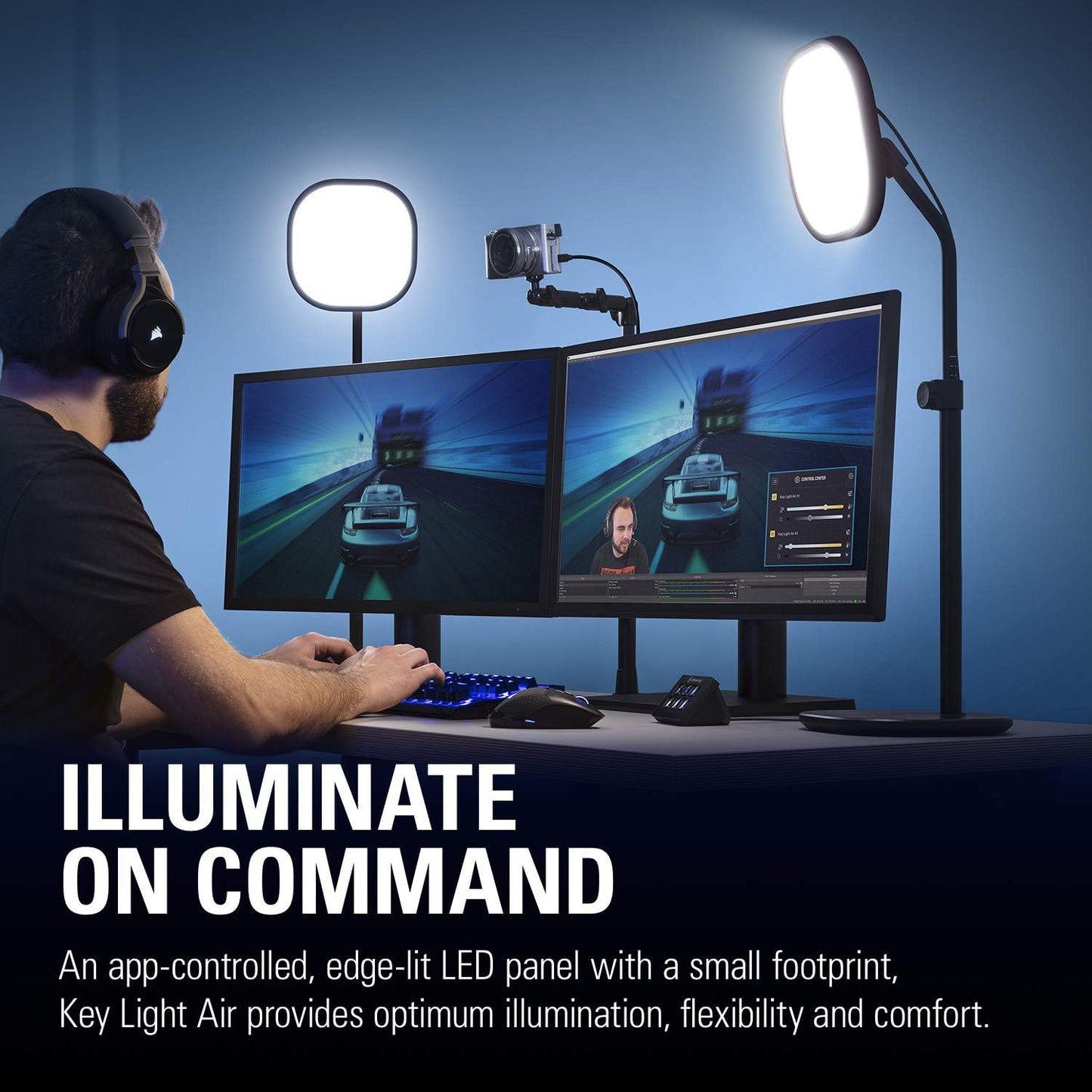Elgato Key Light Air - Professional 1400 lumens Desk Light for Streaming, Broadcasting, Home Office and Video Conferencing, Temperature and Brightness app-adjustable on Mac, PC, iOS, Android