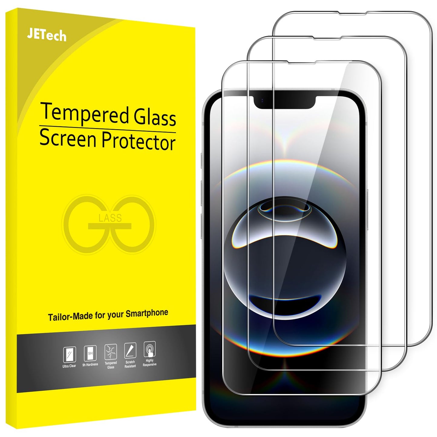 JETech Full Coverage Screen Protector for iPhone 17e (2026) / iPhone 16e, 9H Tempered Glass Film, Case-Friendly, HD Clear, 6.1-Inch Display, 3-Pack