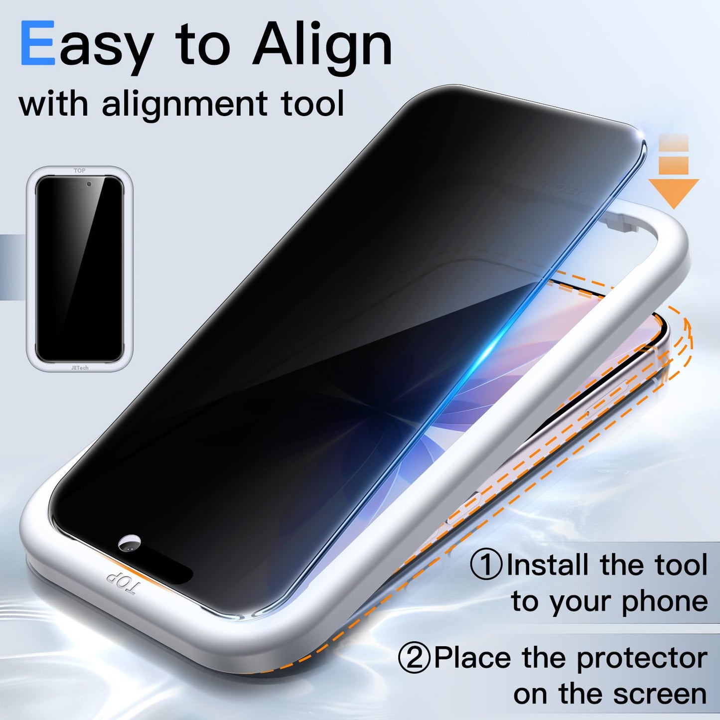 JETech Privacy Screen Protector for iPhone 15 6.1-Inch, Anti-Spy Tempered Glass Film with Easy Installation Tool, 2-Pack