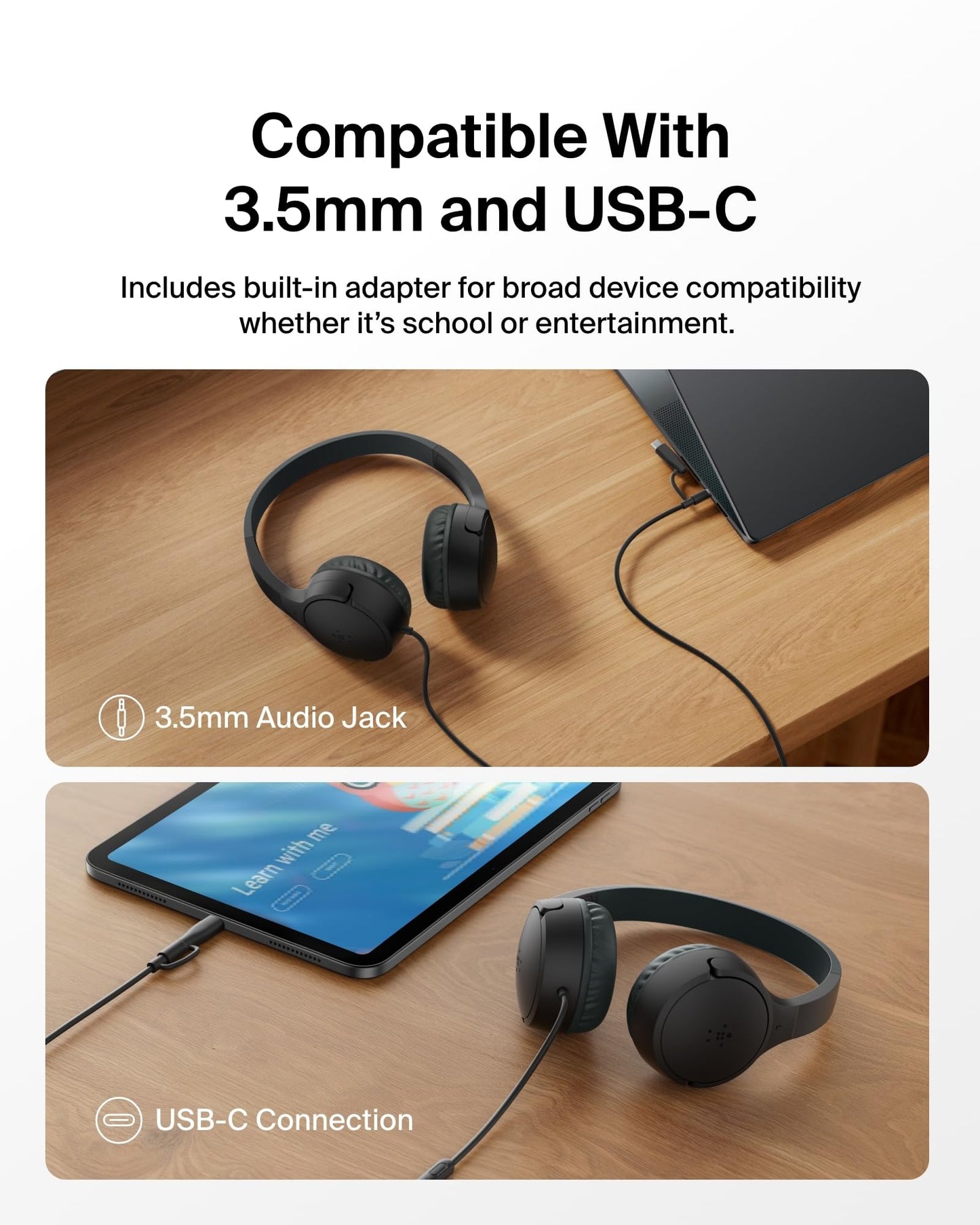 Belkin SoundForm Mini - Wireless Bluetooth Kids Headphones, 30H Battery, 85dB Safe Volume Limit, Built-in Microphone - Toddler On-Ear Earphones for iPhone, iPad - Ideal for School - Blue w/Case