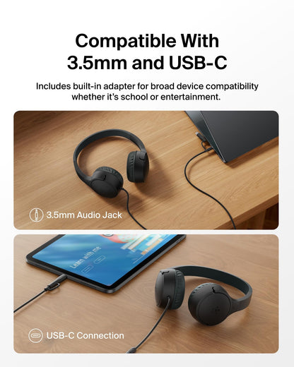 Belkin SoundForm Mini - Wireless Bluetooth Kids Headphones, 30H Battery, 85dB Safe Volume Limit, Built-in Microphone - Toddler On-Ear Earphones for iPhone, iPad - Ideal for School - Blue w/Case