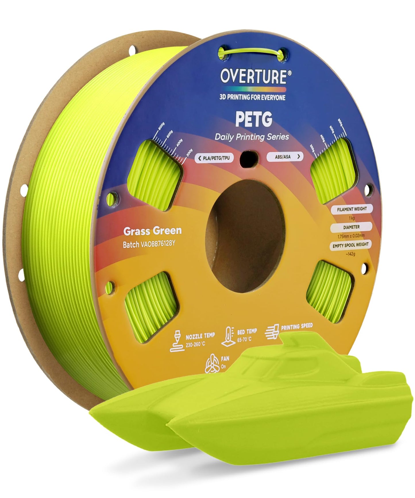 OVERTURE PETG 3D Printer Filament 1.75mm, Neatly Wound Durable PETG 1kg Spool (2.2lbs), Strong Toughness Filament, Dimensional Accuracy +/- 0.02mm, Fit Most FDM Printers (Black (1-Pack))