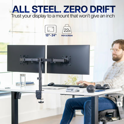 VIVO Dual Monitor Desk Mount, Holds 2 Computer Screens up to 30 inches and 22lbs Each, Heavy Duty Fully Adjustable Steel Stand with C-Clamp and Grommet, Black, STAND-V002
