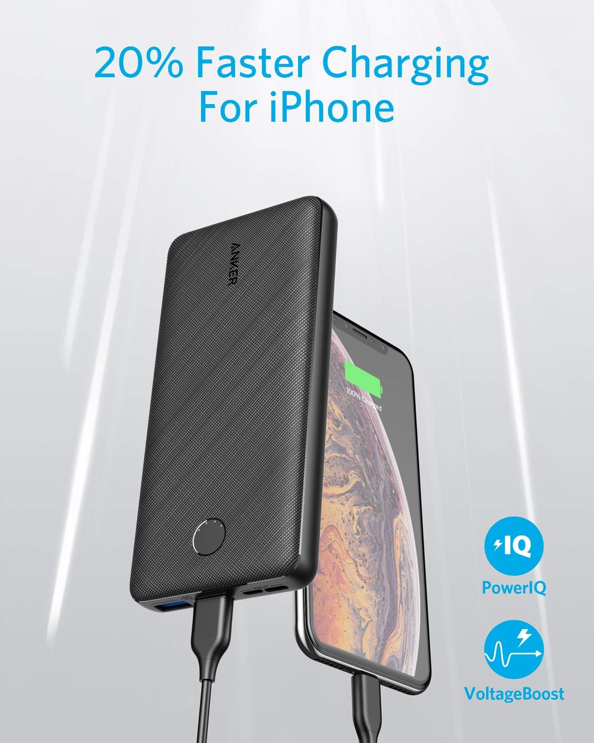 Anker Portable Charger, 325 Power Bank (PowerCore Essential 20K), 20000mAh Battery Pack with 15W Charging, PowerIQ, 2 USB-A, 1 Micro USB, Two-Way USB-C Ports for iPhone Series, AirPods, and More