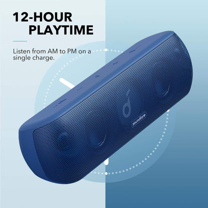Soundcore Motion+ Bluetooth Speaker with Hi-Res 30W Audio, Extended Bass and Treble, Wireless HiFi Portable Speaker with App, Customizable EQ, 12-Hour Playtime, IPX7 Waterproof, and USB-C, Blue