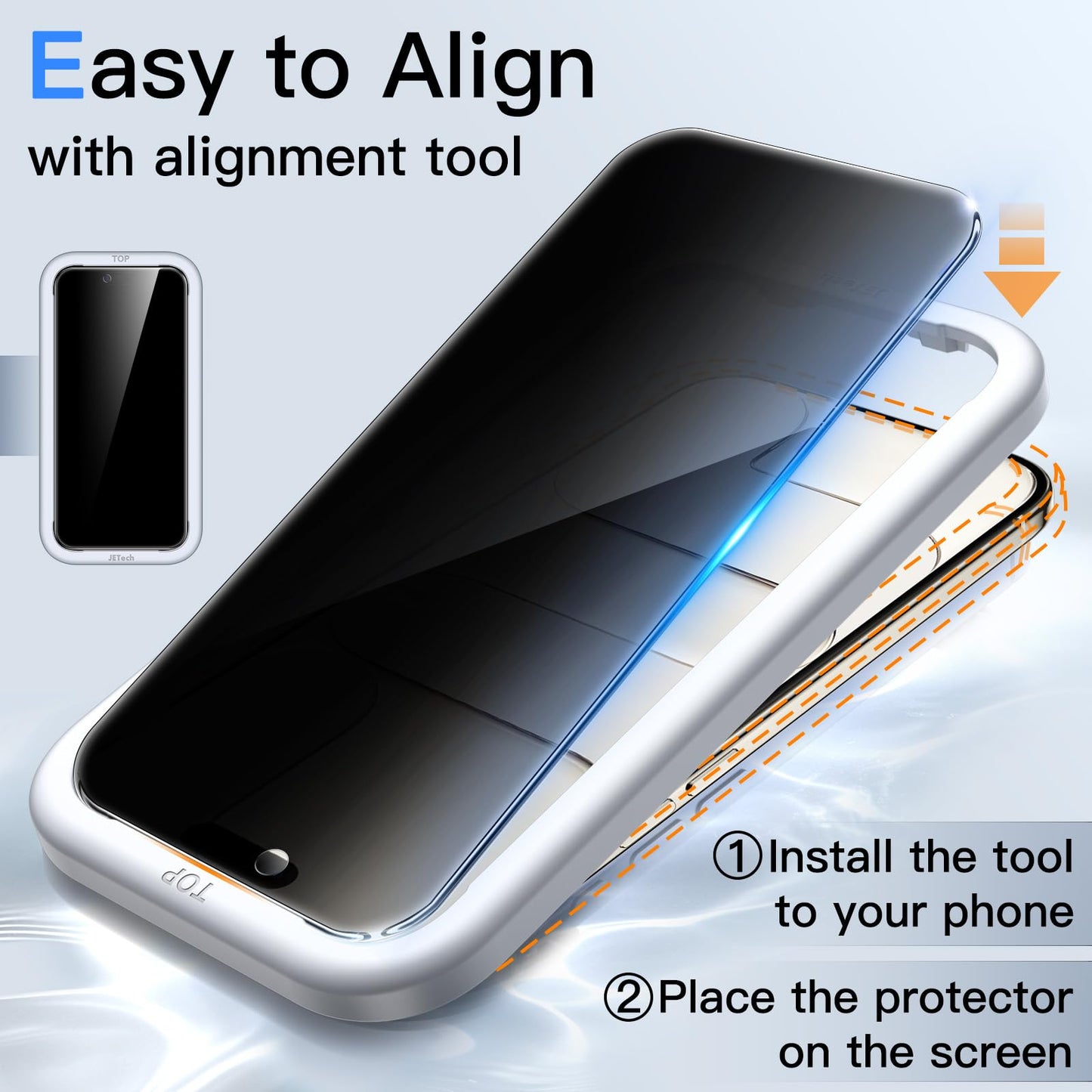 JETech Privacy Screen Protector for iPhone 15 6.1-Inch, Anti-Spy Tempered Glass Film with Easy Installation Tool, 2-Pack