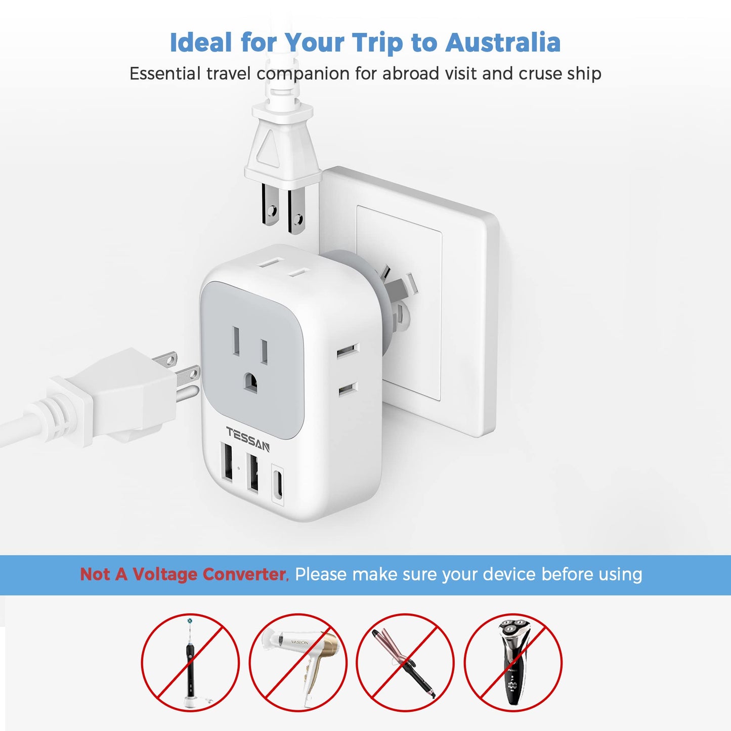 2 Pack European Plug Adapter USB C, TESSAN US to Europe Adapter 4 Outlets 3 USB Charger, Type C International Power Adaptor to Italy Spain France Portugal Iceland Germany, Europe Travel Essentials