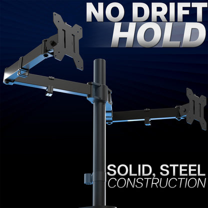 VIVO Dual Monitor Desk Mount, Holds 2 Computer Screens up to 30 inches and 22lbs Each, Heavy Duty Fully Adjustable Steel Stand with C-Clamp and Grommet, Black, STAND-V002