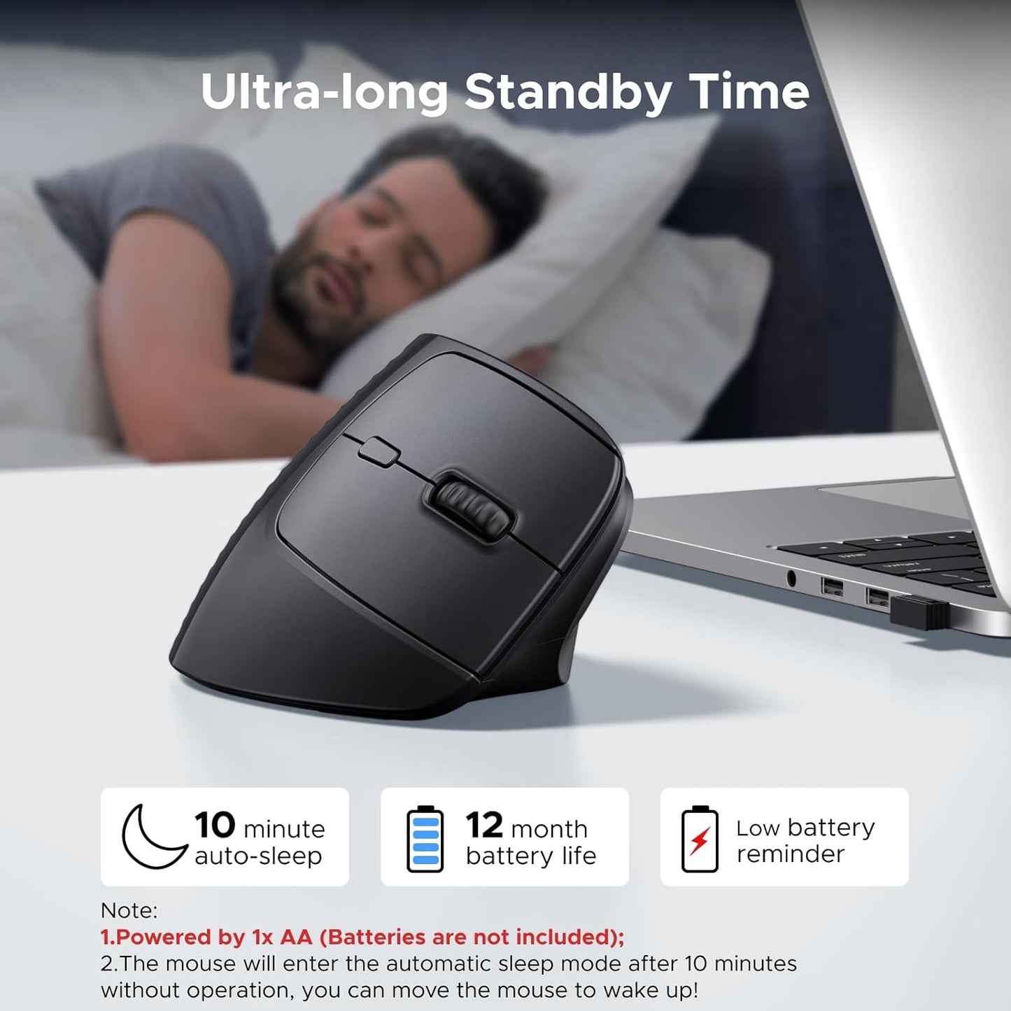 UGREEN Vertical Mouse, Wireless Bluetooth Ergonomic Mouse, Dual-Mode (BT 5.4 & USB 2.4G), Quiet Clicks, 4 Adjustable DPI (1000/1600/2000/4000), Compatible with Windows/Mac/Linux/Android/ChromeOS