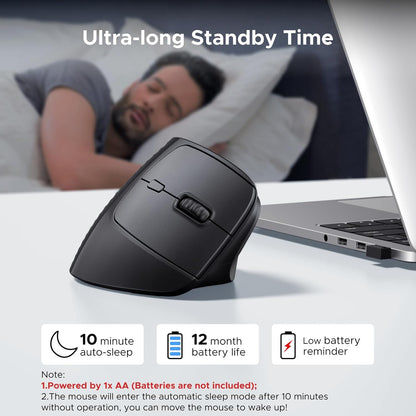 UGREEN Vertical Mouse, Wireless Bluetooth Ergonomic Mouse, Dual-Mode (BT 5.4 & USB 2.4G), Quiet Clicks, 4 Adjustable DPI (1000/1600/2000/4000), Compatible with Windows/Mac/Linux/Android/ChromeOS