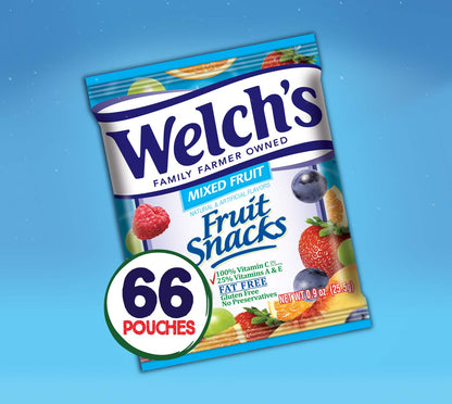 Welch's Fruit Snacks, Mixed Fruit, Gluten Free, Bulk Pack, 0.9 oz Individual Single Serve Bags (Pack of 66)