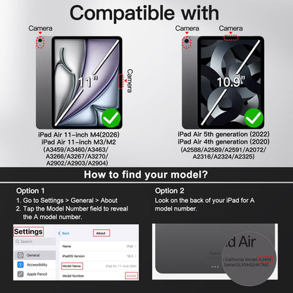 JETech Case for iPad Air 11-Inch M4/M3/M2 (2026/2025/2024), iPad Air 5/4 (2022/2020 5th/4th 10.9-Inch) with Pencil Holder, Slim Folio Stand Protective Tablet Cover, Multi-Angle Viewing (Black)