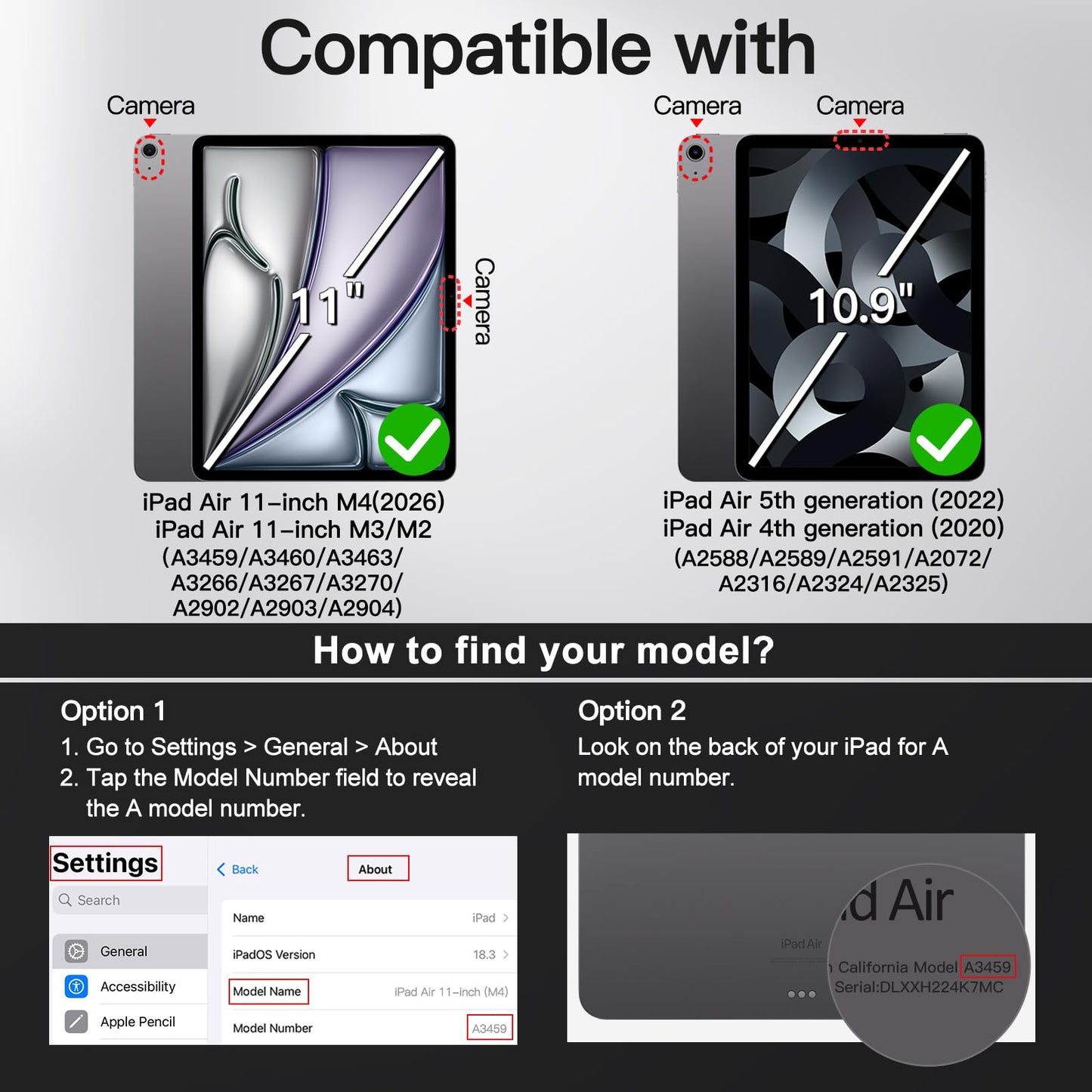 JETech Case for iPad Air 11-Inch M4/M3/M2 (2026/2025/2024), iPad Air 5/4 (2022/2020 5th/4th 10.9-Inch) with Pencil Holder, Slim Folio Stand Protective Tablet Cover, Multi-Angle Viewing (Black)