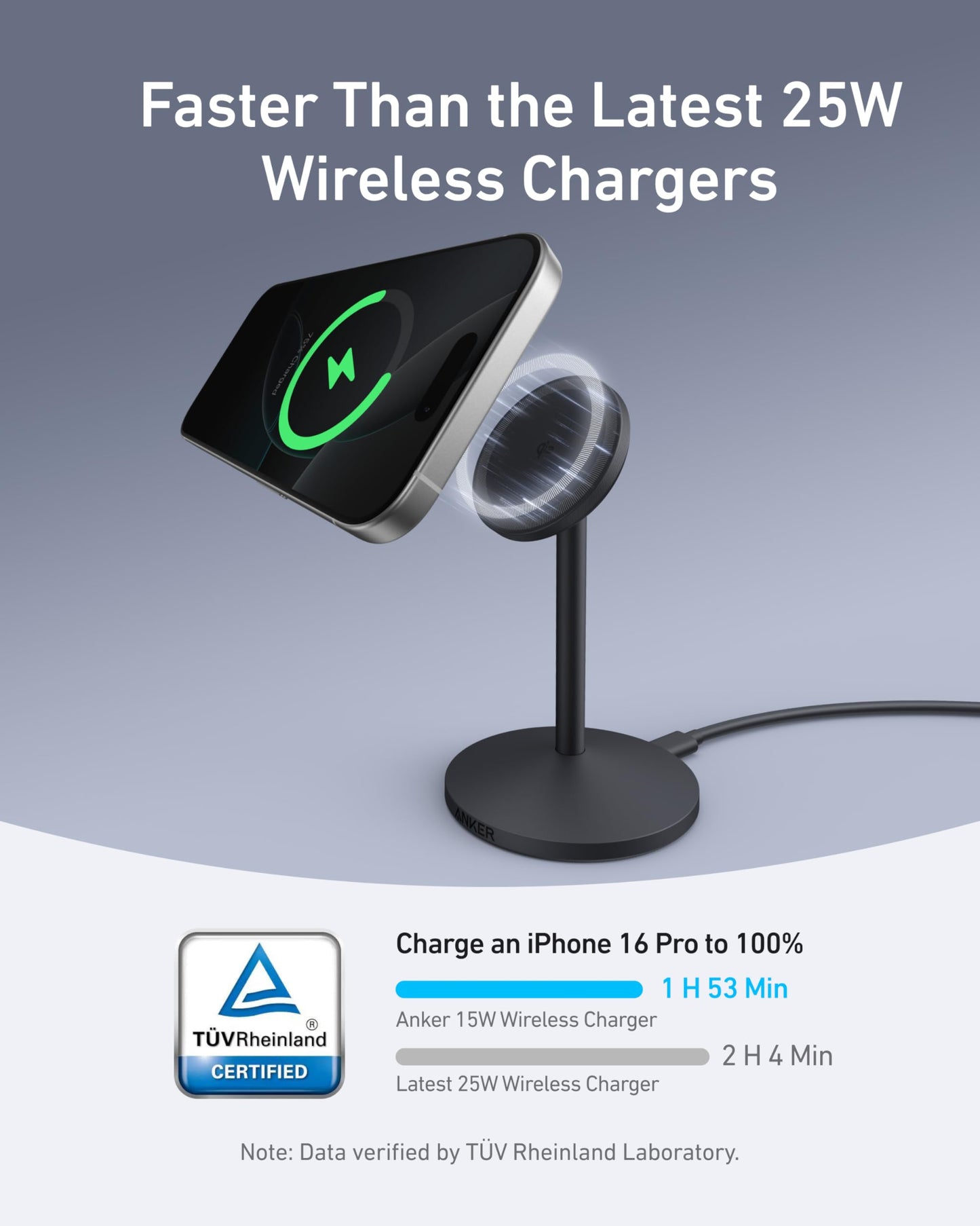 Anker MagGo iPhone 17 MagSafe Charger Compatible Stand, 15W Fast Magnetic Wireless Charging Station, Qi2 Certified 360° Wireless Charger (White, with Cable & Adapter)