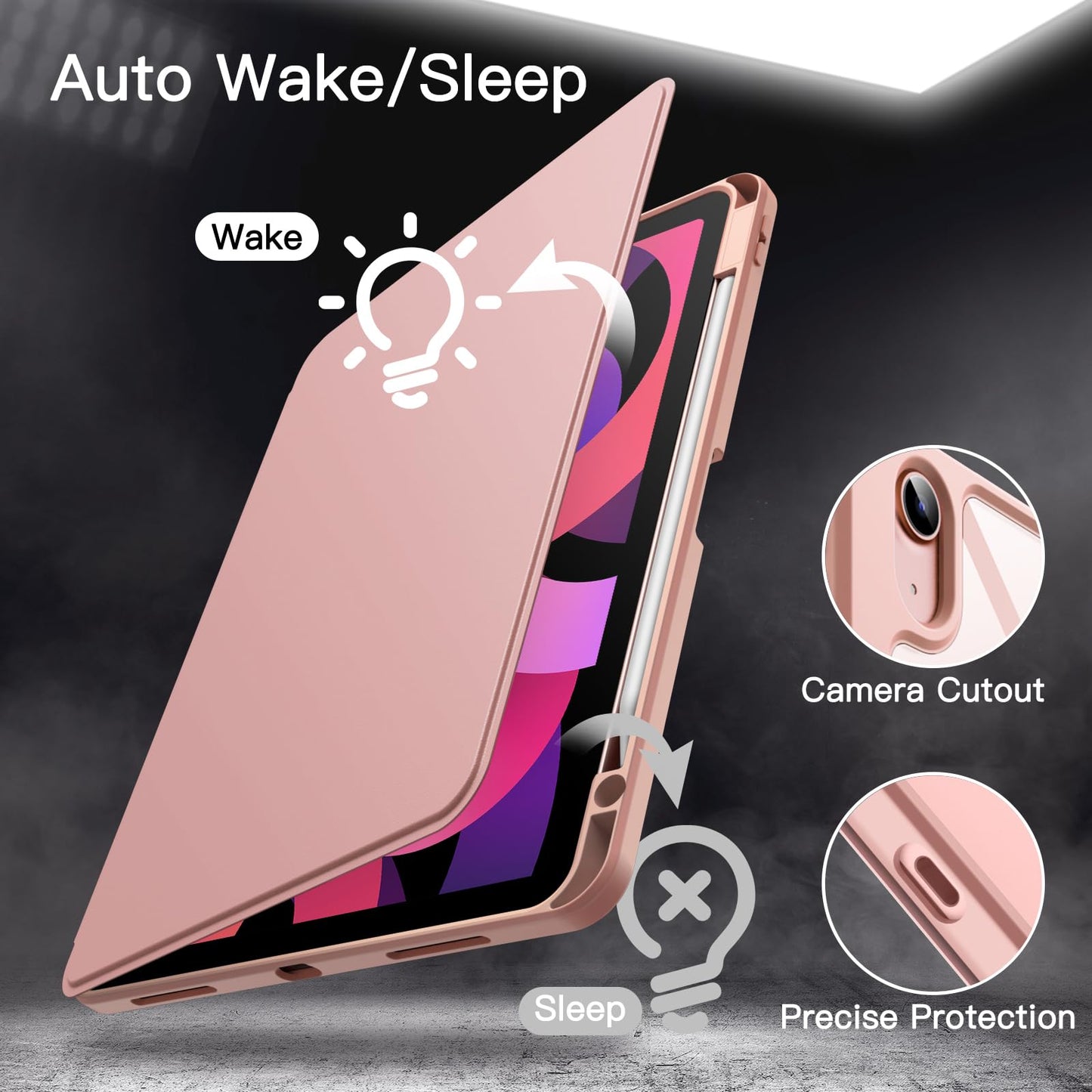 JETech Rotating Case ONLY for iPad Air 11-Inch M4/M3/M2 (2026/2025/2024), iPad Air 5/4 (2022/2020 5th/4th Generation 10.9-Inch), 360 Degree Rotation Protective Stand Cover Clear Back (Purple)